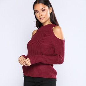 Fashion Nova Burgundy Sweater with Open Shoulders